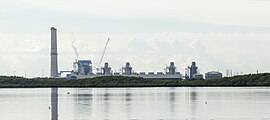 Turkey Point Generating Station from the Biscayne National Park visitor center. The nuclear units are hidden by the oil/gas generating units from this angle.