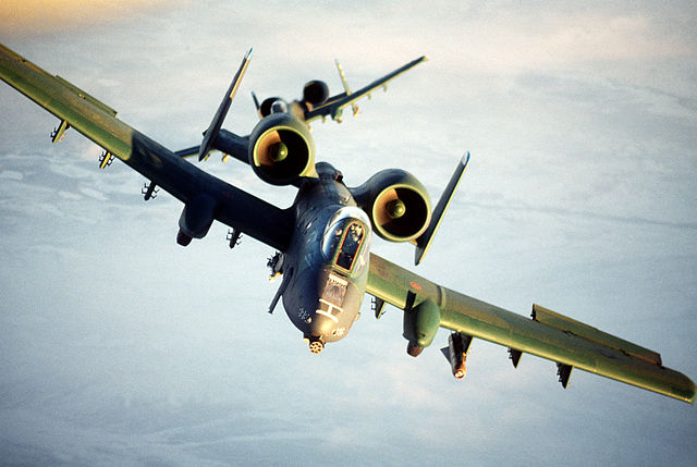 Two of the wing's A-10A Thunderbolt IIs over Alaska during Exercise Arctic Warrior in 1991