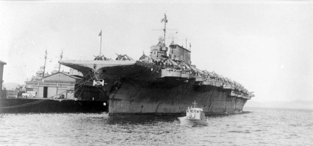 USS Saratoga at Hobart in March 1944 during her voyage to the Indian Ocean