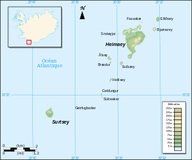 Carte topographique des îles Vestmann.