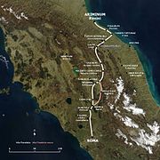 Mapa de la Vía Flaminia en Italia.
