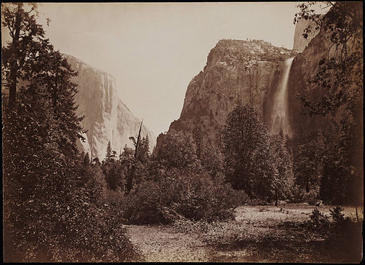 Foto van Bridalveil Fall en El Capitan door Carleton Watkins (ca. 1880)