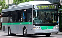 A Mercedes-Benz OC 500 LE CNG-powered bus operating route 950, the busiest bus route in Perth Volgren CR228L bodied Mercedes-Benz OC 500 LE CNG, Path Transit.jpg