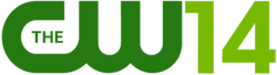 In a dark green, the logo for The CW sits next to a lighter neon green "14" of the same size.