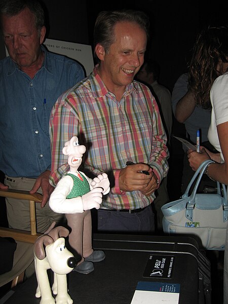 Creator Nick Park with his characters in 2005 promoting Wallace & Gromit: The Curse of the Were-Rabbit