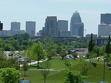 Louisville Waterfront Park exhibits rolling hills, spacious lawns and walking paths in the downtown area. WaterfrontPkDwnt.jpg
