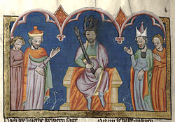טקס ההכתרה של זמרי, איור משנת 1350 לערך