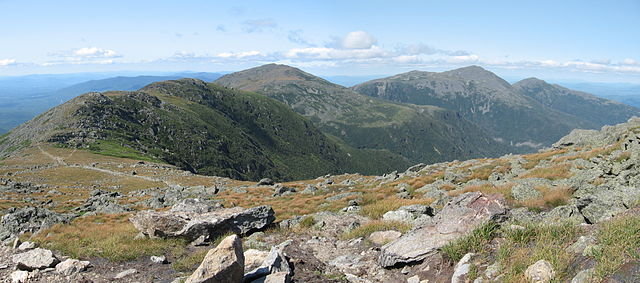 From left to right: Mount Clay, Mount Jefferson, Mount Adams, and Mount Madison viewed from Mount Washington