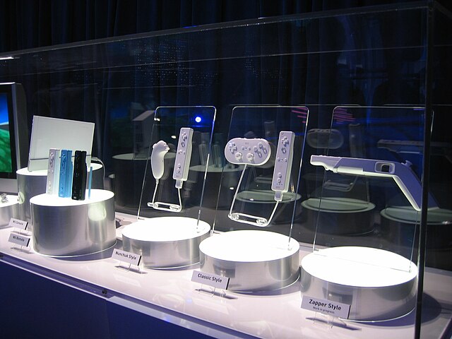 The Wii and several of its peripherals on display at E3 2006