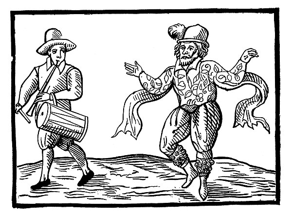 Illustration of William Kempe Morris dancing from London to Norwich in 1600