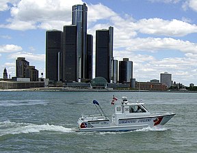 Die Detroitrivier in Detroit.