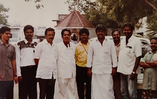 Vijayakanth (third from the right) along with his crew during his early film career