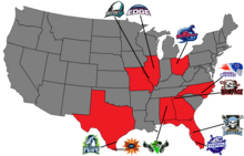 Map of X-League Teams X-League Map 2015.png