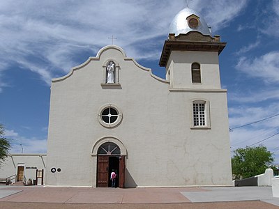Adobe church with small bell tower