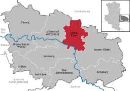 Läget för staden Zahna-Elster i Landkreis Wittenberg