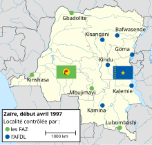 Mapa do Zaire em abril de 1997