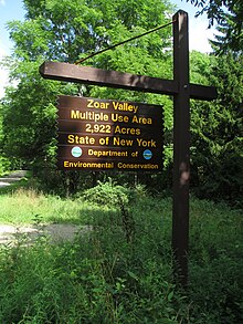 Sign at the boundary of the state-managed Zoar Valley Multiple Use Area Zoar Valley MUA sign.jpg