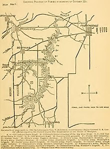 Showing Position of Forces in morning of October 22nd "Map No. 1" "Showing Position of Forces in morning of October 22d" from- The Battle of Westport, (IA battleofwestport00jenk) (page 67 crop).jpg