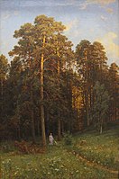 At the edge of a pine forest label QS:Len,"At the edge of a pine forest" label QS:Lpl,"Na skraju sosnowego lasu" label QS:Lru,"На опушке соснового леса" (1882)