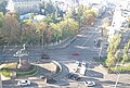 The monument in 2022, including graffiti, translating to slogans such as “demolish me completely!” and “butcher”[6]