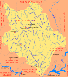 Kaart van die Wjatka-bekken in Europa