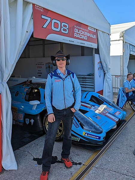 James Glickenhaus with the Glickenhaus SCG 007 LMH at the 2023 1000 Miles of Sebring