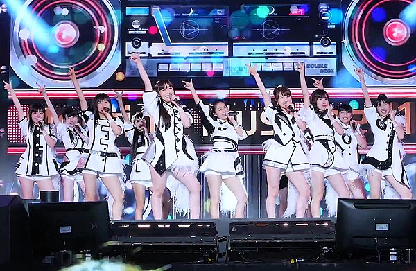 Morning Musume (pictured 2016), the longest-running female idol group, renewed interest in idols in the 1990s. They hold the record for the most conse