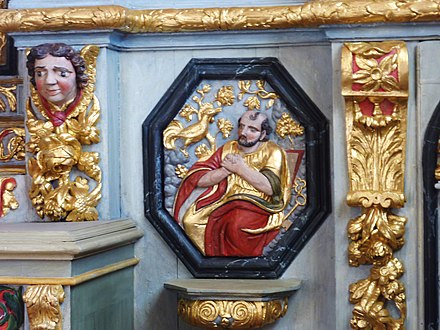Part of the altarpiece in the south of the chapel: Saint Peter denies Jesus