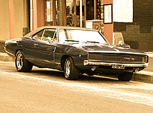 Wide rear wheel on a 1968 Dodge Charger, an example of a staggered wheel fitment. 1968 Dodge Charger R-T - Flickr - Highway Patrol Images.jpg