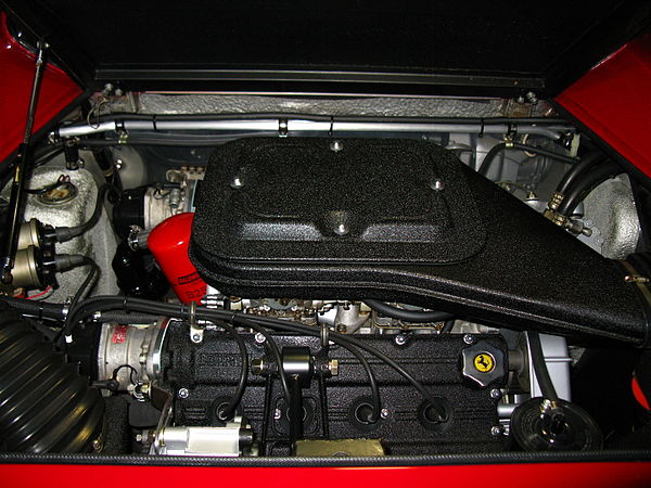 US-specification engine in a 1975 Dino 308 GT4.