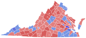 1989 Virginia gubernur hasil pemilihan peta oleh county.svg