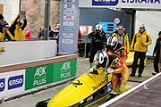 Deutsch: Bob-Europacup 2018/19; Station 1 in Altenberg, 2er-Rennen Nummer 1, Lauf 1 English: Bobsleigh Europe Cup 2018-19 in Altenberg - 2-man Race 1, first run