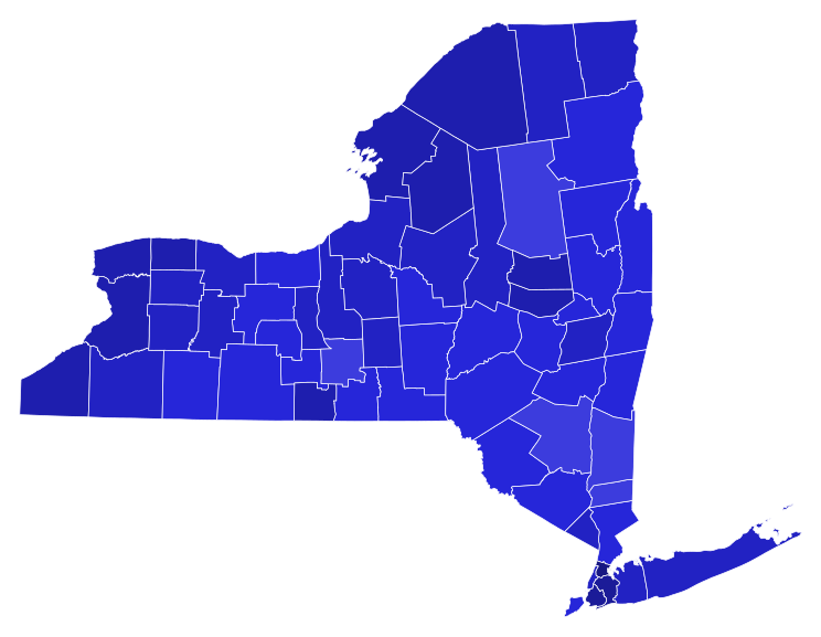 File:2000 New York Democratic presidential primary election results map by county (vote share).svg