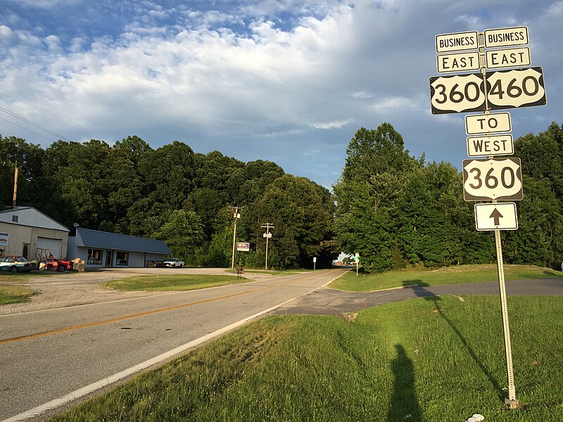File:2017-06-26 19 49 21 View east along U.S. Route 360 Business and U.S. Route 460 Business (Second Street) at Virginia State Secondary Route 716 just west of Burkeville in Nottoway County, Virginia.jpg