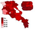 2018 Armenian parliamentary election: Percentage of votes won by Pashinyan's My Step Alliance by electoral district