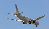 A Boeing P-8 Poseidon, tail number 168761, on final approach at Kadena Air Base in Okinawa, Japan. It is assigned to Patrol Squadron 45 (VP-45) at NAS Jacksonville, Florida, United States.