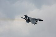 An F-15C Eagle, tail number 86-0164, taking off from RAF Lakenheath in England. The aircraft was assigned to the 493rd Fighter Squadron.