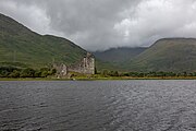 Kilchurn Castle in Scotland, as viewed from a near layby.