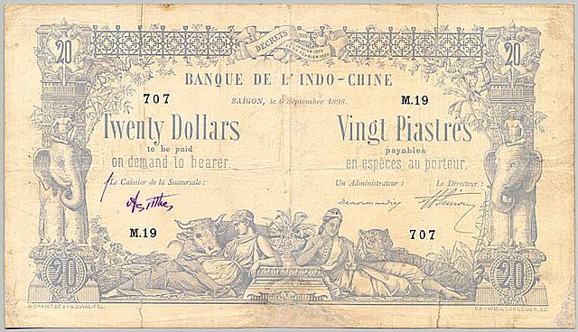 French Indochina 20 Piastres.