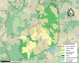 Barevná mapa znázorňující využití půdy.