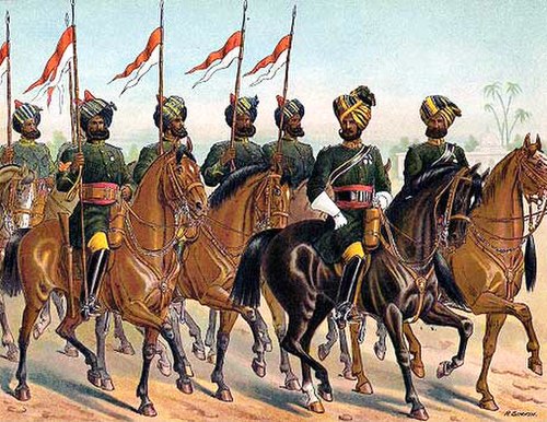 2nd Bombay Lancers (now 13th Lancers). Coloured lithograph by Richard Simkin, 1885.