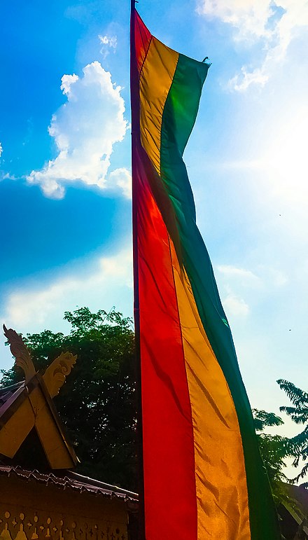 3 Warna Melayu (the Malay tricolour), a testament of the 3 core values of the defining Malay identity: Green (Iman - Faith), Yellow (Adat - Custom) and Red (Keberanian - Bravery) displayed in Riau, Indonesia.