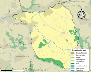 Barevná mapa znázorňující využití půdy.