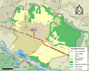 Barevná mapa znázorňující využití půdy.