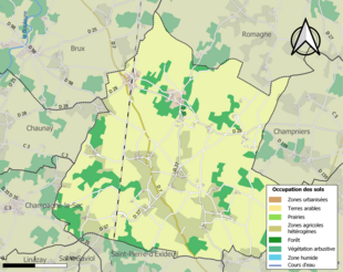 Barevná mapa znázorňující využití půdy.