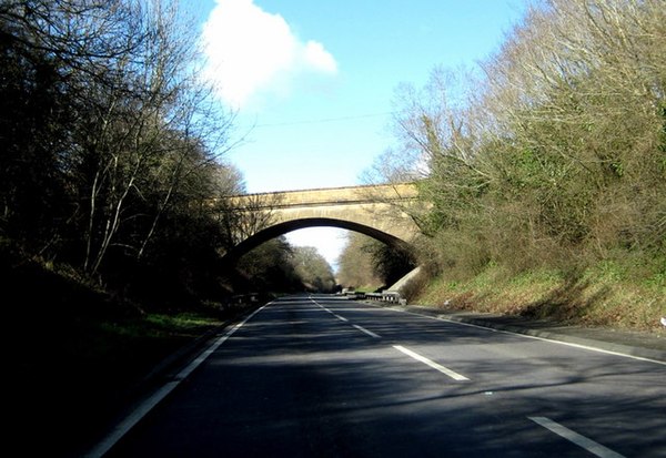 The A3088 road to the Cartgate roundabout, near Yeovil, which was built along the former railway in the late 1980s