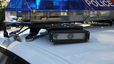 Automatic number-plate recognition cameras fitted on a police car