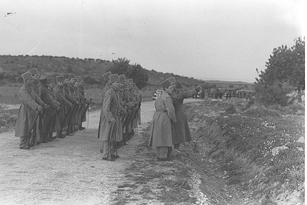 Moshe Dayan commanding a company of Jewish Supernumerary Police, Hanita, March 1938