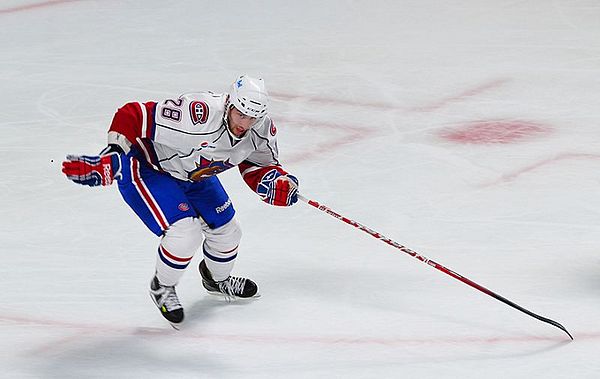 Aaron Palushaj wearing the Bulldogs uniform during a game played at the Bell Centre in Montreal