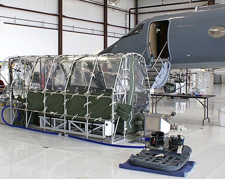 The Aeromedical Biological Containment System (ABCS): Phoenix Air's isolator with its Gulfstream III platform and associated equipment. Aeromedical Biological Containment System (ABCS).jpg